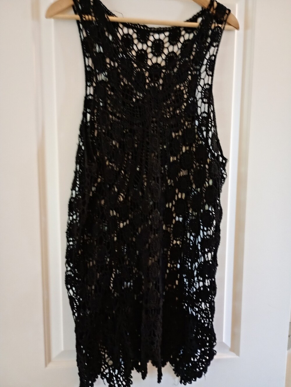 Black Crochet Sleeveless Cover Up Dress (OS)